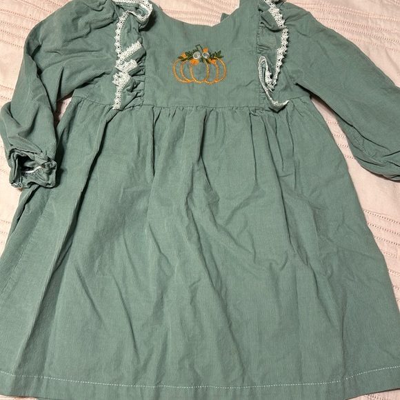 Girls 4T LS fine corduroy pumpkin embroidery dress - Picture 1 of 3